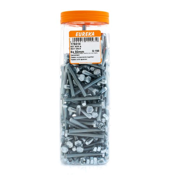 EUREKA Set Screw &amp; Nut Galvanised 6 x 50mm Q:150 T7B310