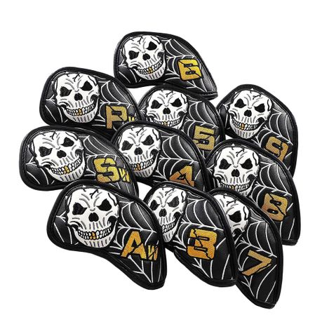 10 Piece PU Leather Skull Pattern Golf Club Iron Head Covers Set Image