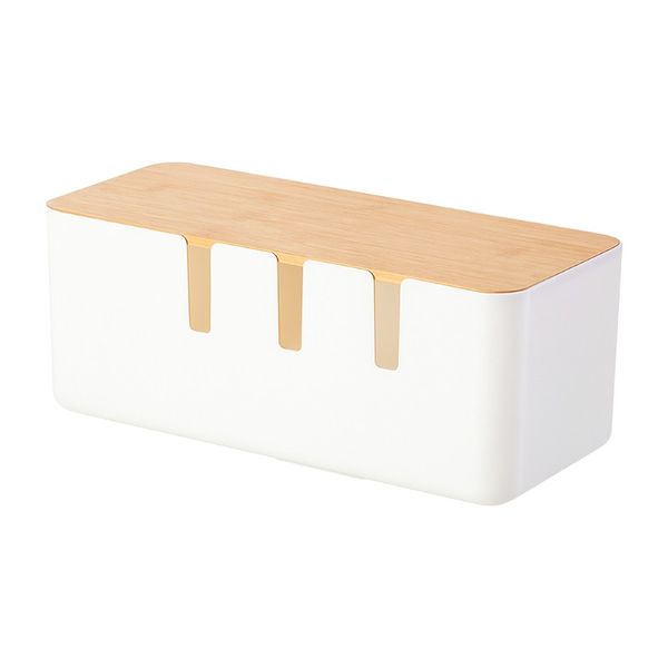 Minimalist Bamboo Lid Cable Management Box - White
