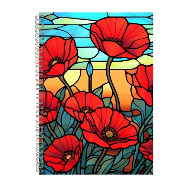 3D Stained Glass Poppies Notebook Animals Gift Idea A4 Notepad Pad 108