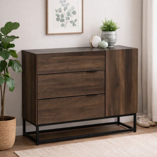 Bragg Capri 1.1m Sideboard Storage Cabinet, Walnut &amp; Black