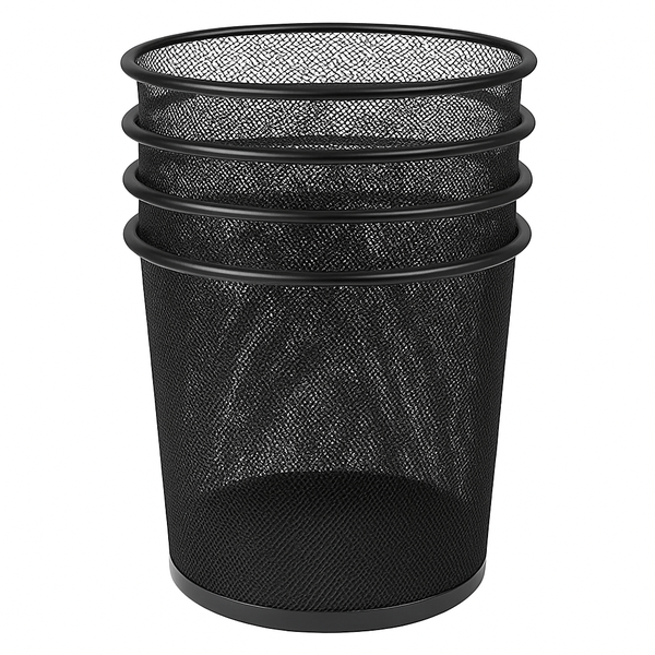 Black Metal Mesh Waste Bin - Office &amp; Home Trash Basket 5 x Dustbins 28cm H