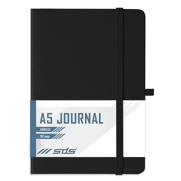 SDS A5 192 Page Unruled Journal Hard Cover with Elastic Closure - Black