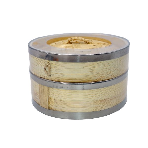 1Tier Bamboo Steamer with Stainless Steel Reinforced