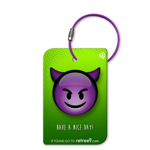 Retreev Smart NFC &amp; QR Code Luggage Tag: Secure Bag Retrieval - Emoji Devil