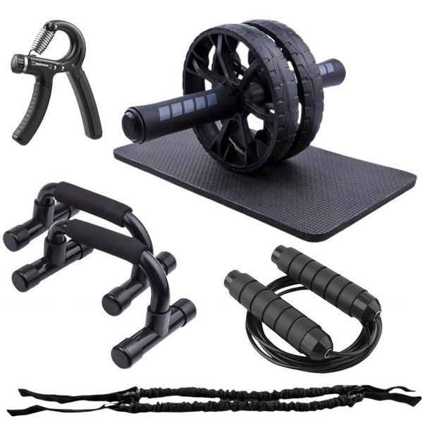 Fitness Set Abs Wheel Push Up Bar Stand Hand Gripper Jump Rope Elastic Rope
