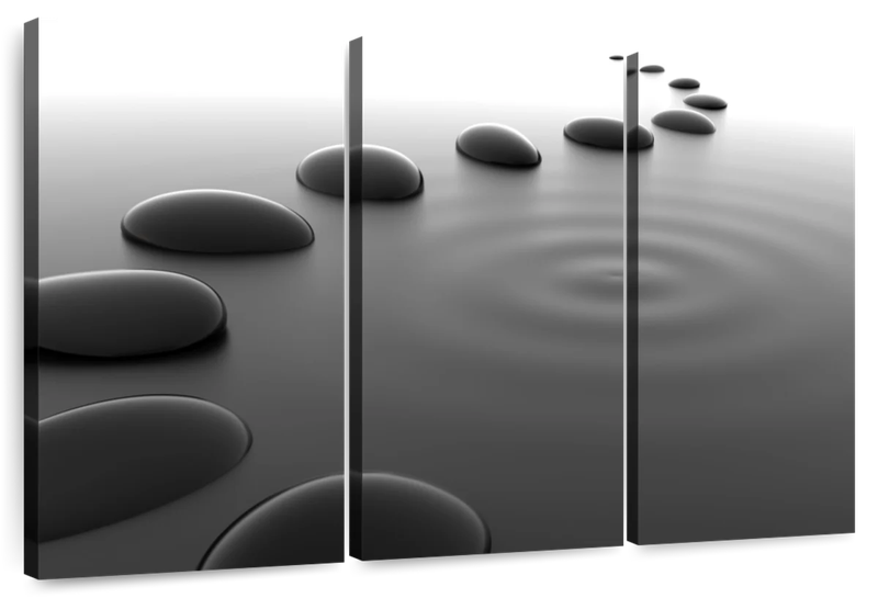 Canvas Art - Pebbles On Water 3 Piece Canvas Wall Art Living Bedroom Decor