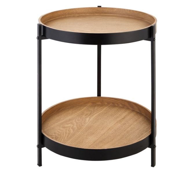 Side Table with 2 Trays Black and Oak 430 mm