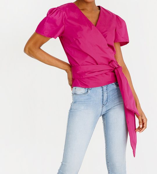 Women's Style Republic Short Sleeve Wrap Blouse Magenta