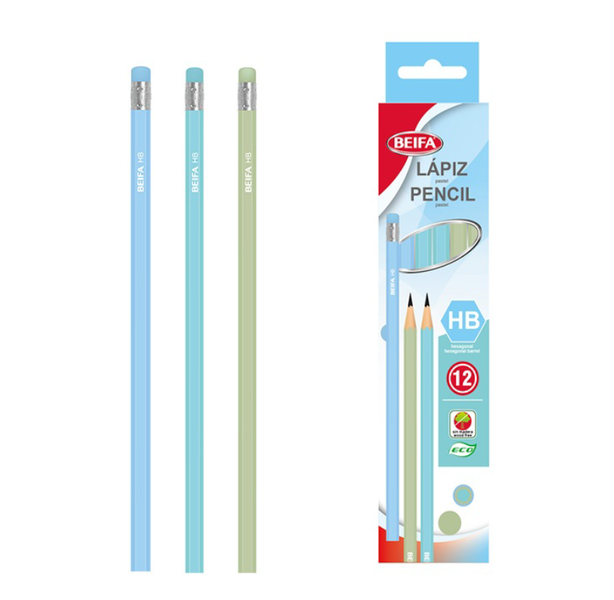 BEIFA Plastic Pencil HB 2.2mm Hexagonal - Cool Tone Colours (12s Pack)