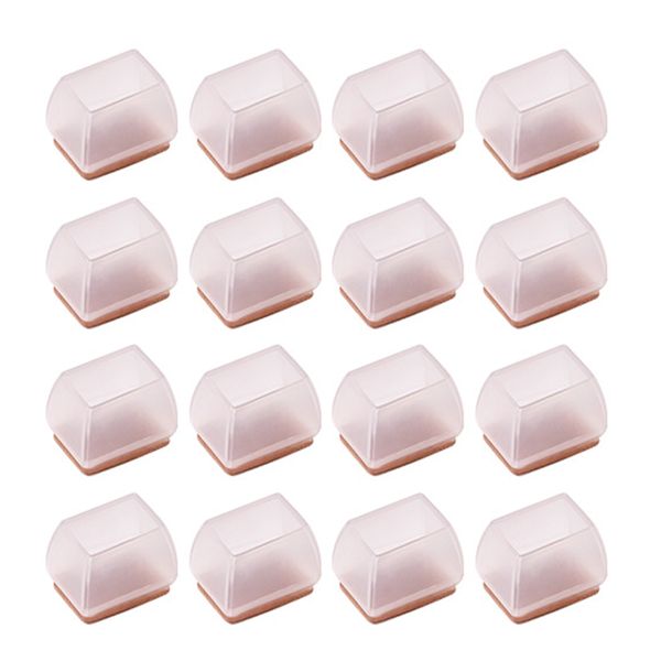16 Pieces Rectangle Clear Silicone Chair Leg Floor Protectors with Felt Pad