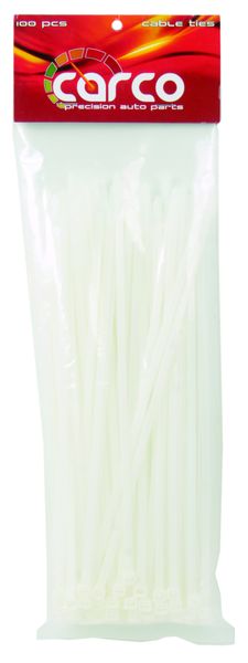 Carco 3.6mm x 180mm White Cable Ties - Pack of 100