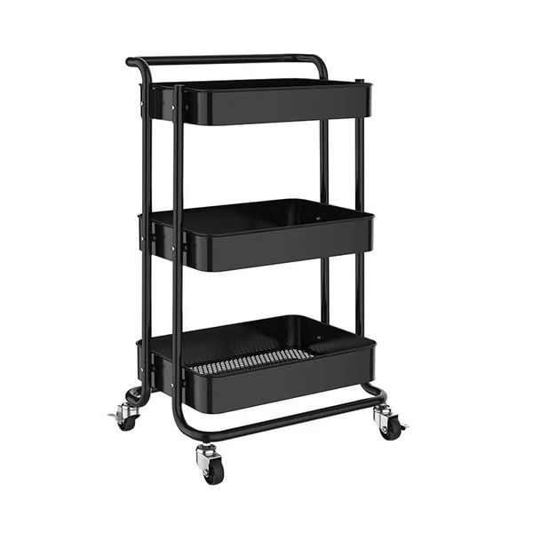 Household 3 Tier Steel Trolley Sturdy Mobile Storage Utility Cart