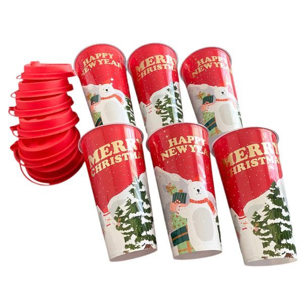6-Pack Holiday Theme 520ml Reusable Travel Cups with Secure Lids