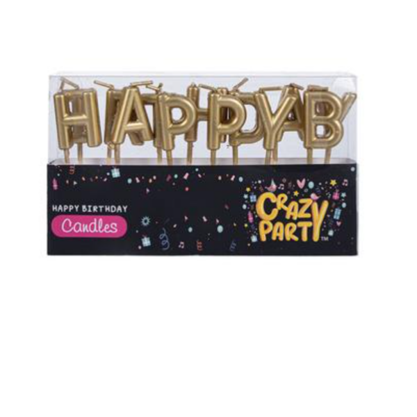 Crazy Party - Gold Happy Birthday Candles