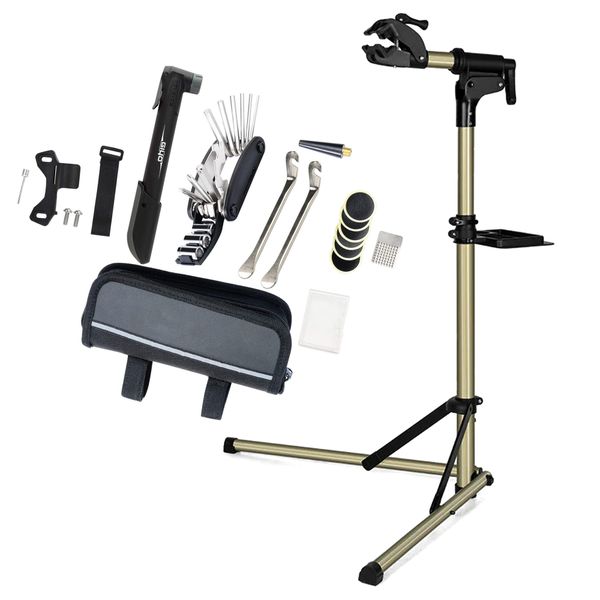 Foldable Rotation Bicycle Repair Stand with Adjustable Height&amp;Bike Tool Set