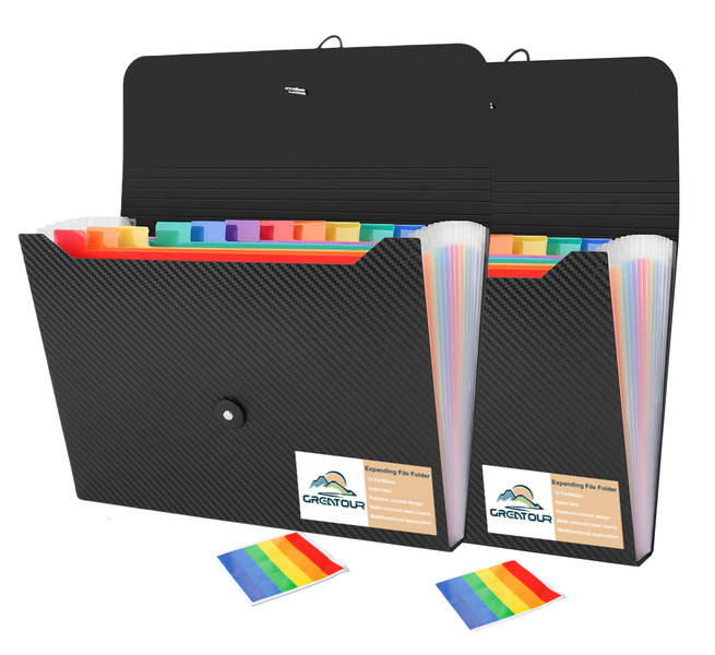 GREATOUR Rainbow A4 Expanding File Folder Concertina 13 Partition - 2 Pack