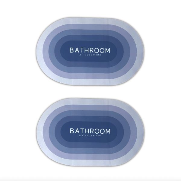 Ultra Water Absorbent Non-Slip Oval Bath Mat - 2 Pack