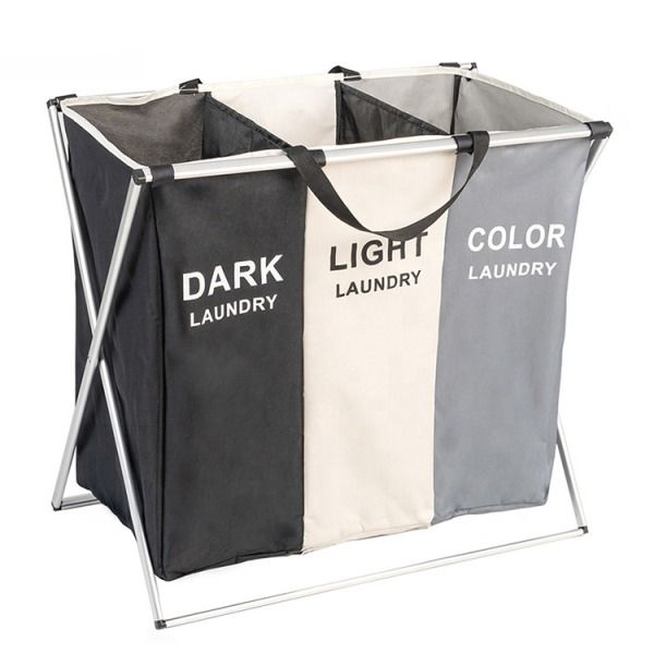 3 Compartments for Dorm Room Washing Storage Laundry Hamper