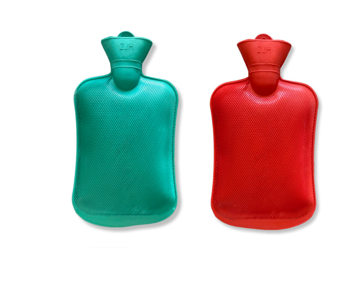 2 Piece Rubber Ribbed Hot Water Bottle Assorted Colors - 2L