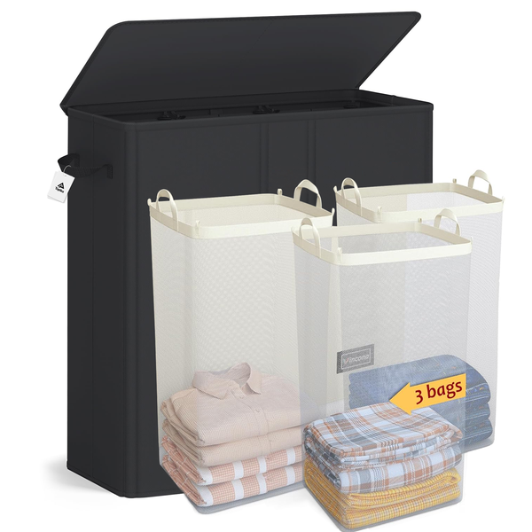 Topika Laundry Sorter 3 Compartment Laundry Basket Foldable Large Capacity