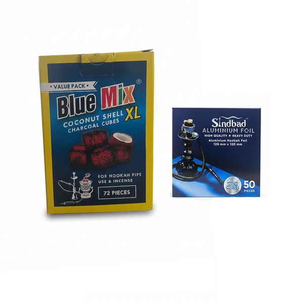 Hookah Accessories - Coconut Shell Charcoal Cubes Box and Aluminium Foil