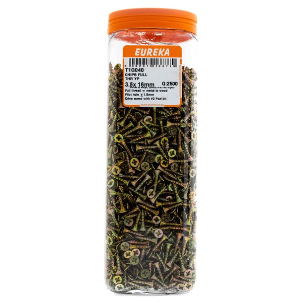 EUREKA Chipboard Screws Full Thread Yellow Zinc 3.5 x 16mm Q:2500 T1G040