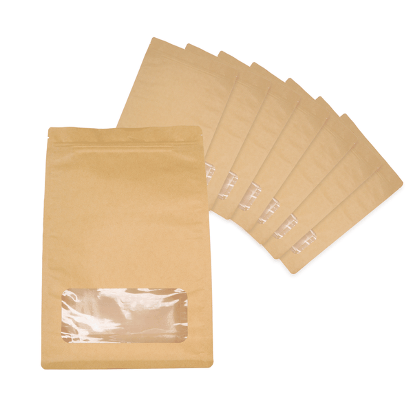 Premium Resealable Bags with Clear Window - Brown - Set of 25