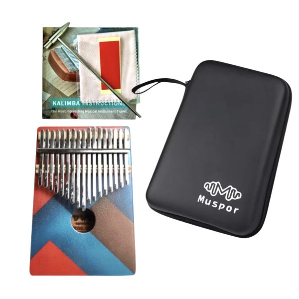 Kalimba 17 key thumb piano and case geometric
