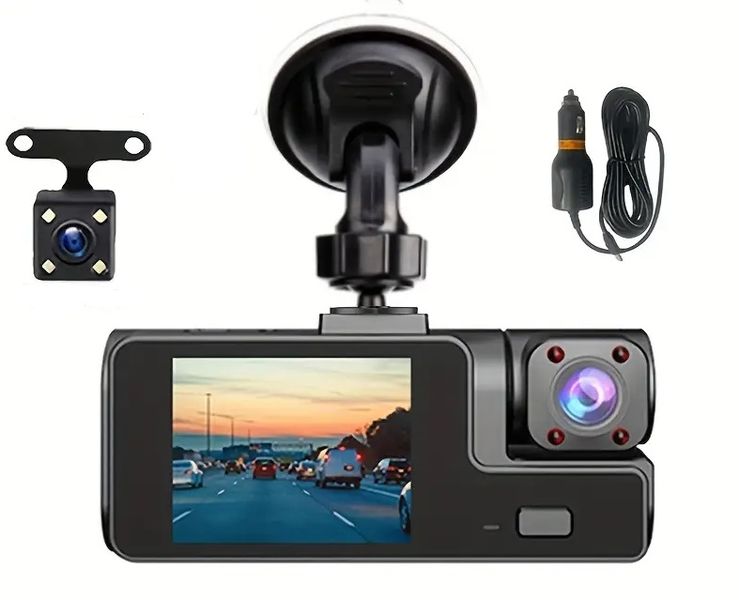 3-in-1 FHD 1080P Dash Camera Front Rear &amp; Interior Simultaneous Recording