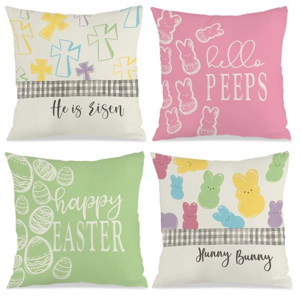 Set of 4 Cottagecore Easter Pillow Case, 45x45cm Throw Pillow Cushion Cover