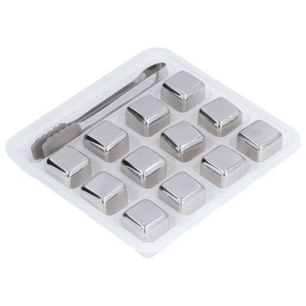 Stainless Steel Whiskey Stones with Tong - 12 Pieces