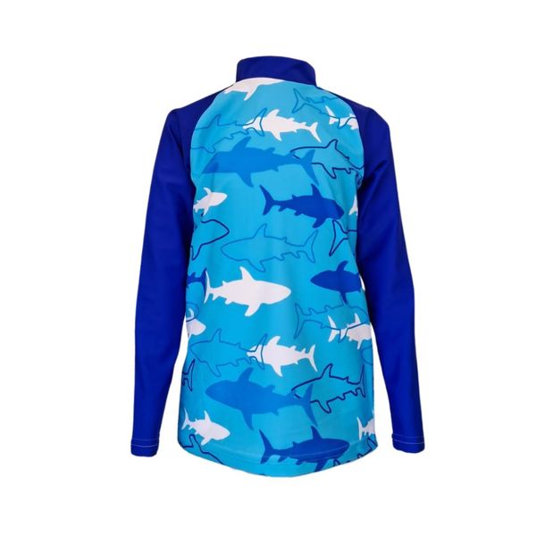 Swim Rash Vest, Beachwear, Arm Neck Cover Blue Sharks
