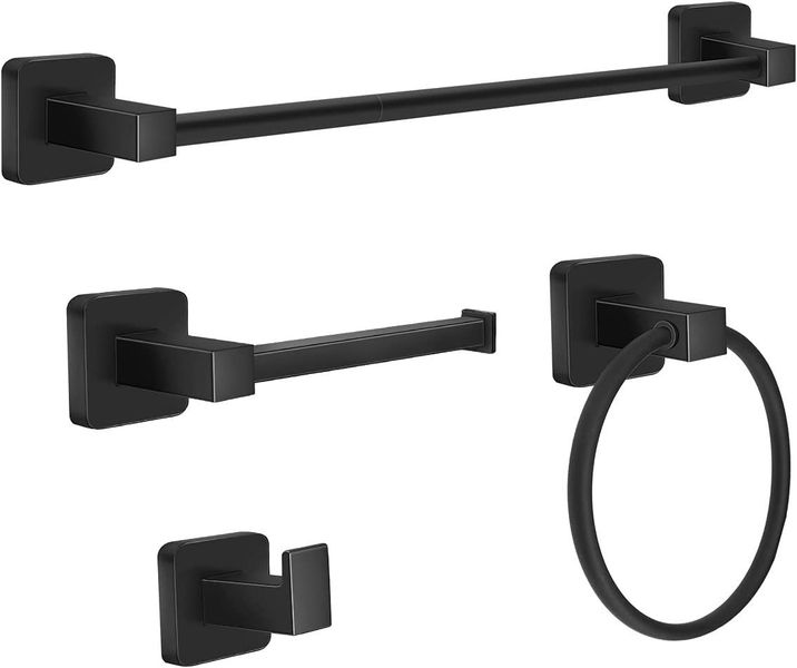 4-Piece Matte Black Bathroom Hardware Set