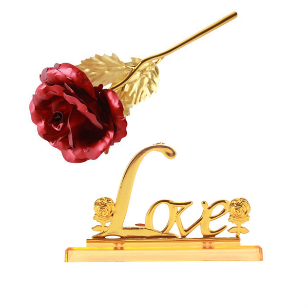 Gold Rose Artificial Forever Flowers with Love-Shaped Stand, E
