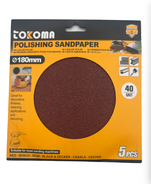 180mm 40 Grit Coarse Sandpaper 5 Pieces Pack