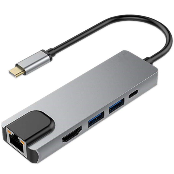 5-in-1 Type-C to HDMI Multifunctional Adapter USB Hub - Grey