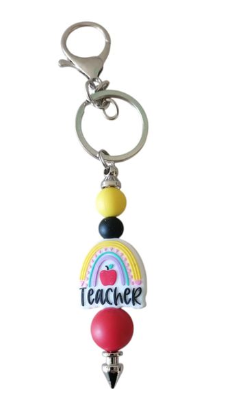 Handmade silicone teacher key chain: teacher with rainbow and apple