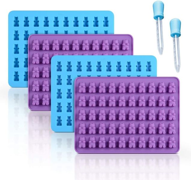 4pc Gummy Molds Bear Candy Silicone Chocolate Gummy Molds with 2 Droppers