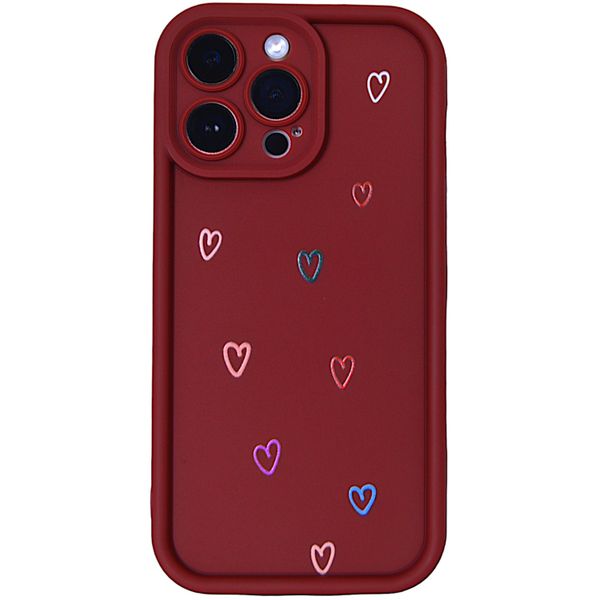 Burgundy - Phone Case with Small Colour Hearts - Iphone 14 Pro Max