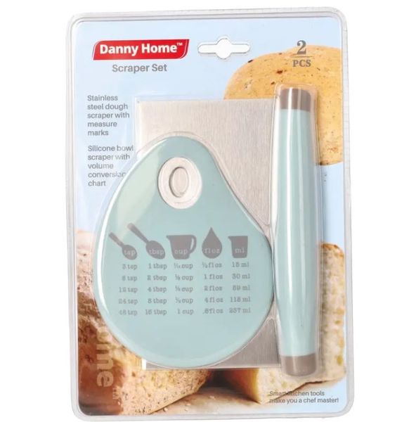2-Piece Stainless Steel Dough Scraper and Bowl Scraper with Volume Chart