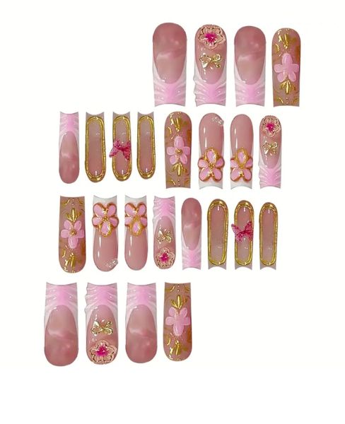 24 Pieces of Floral Striped Versatile Nails