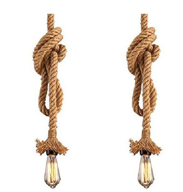 DrLight 2 Set Rope Style Pendant Lamp 2M And LED Filament Bulb Value Pack
