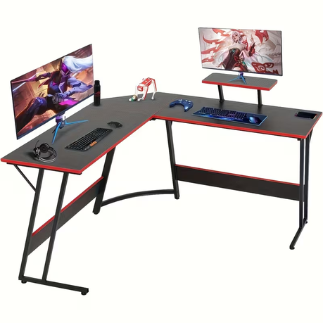 L Shaped Gaming Desk Computer Office Table Workstation with Monitor Stand Image