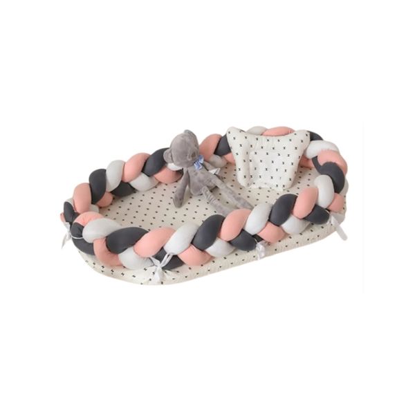 Multifunctional Baby Double Braided Bumper Cot Mattress Nest Bed - Grey