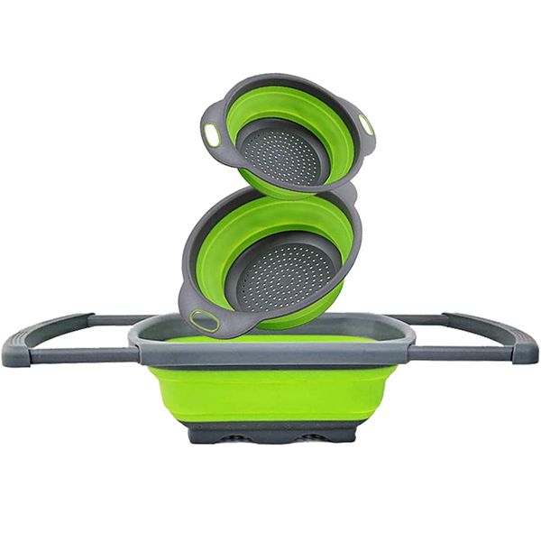 Silver Kitchen Colander Set - 3 Piece - Collapsible - Multi-Functional