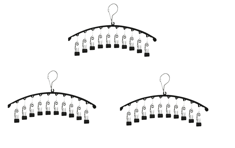 3 Pieces Black Stainless Steel Sock Drying Rack - 30 Windproof Clips
