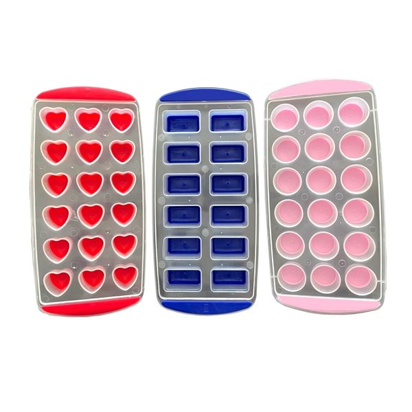 3 x Ice Cubes Tray with Silicone Bottom (Round, Heart, Square)