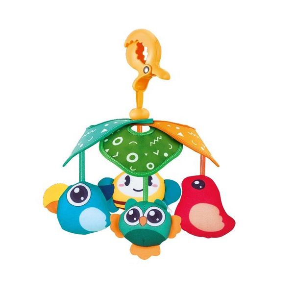Rotatable Plush Hanging Toy with 3 Birds and Bee - Clip-On for Crib and Pram