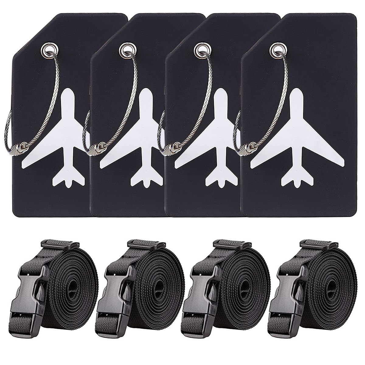8 PCS Suitcase Strap Set Luggage Straps and Tags Set (4 Straps, 4 Tags)